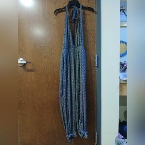 NWOT/ LULU'S black/white boho print halter jumpsuit